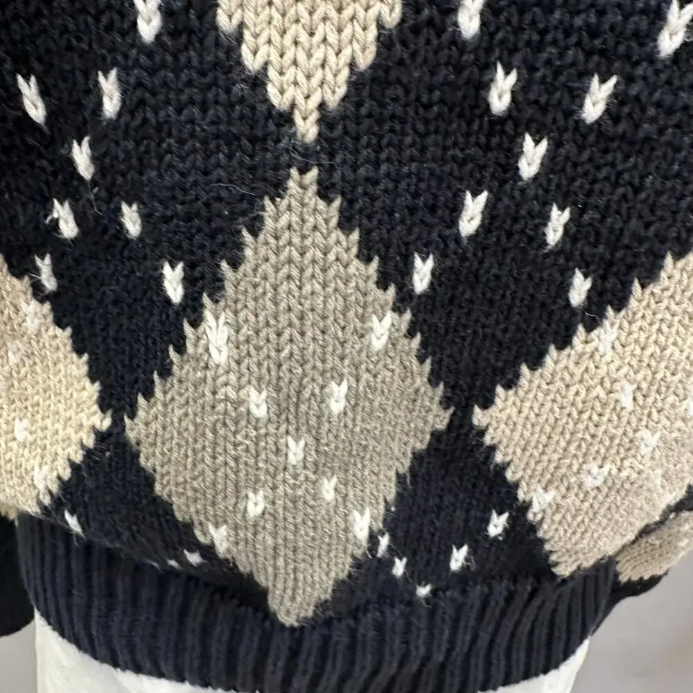 Vintage‎ Lizsport Argyle Sweater Women’s Small – Ramie Cotton Knit Oversized Fit